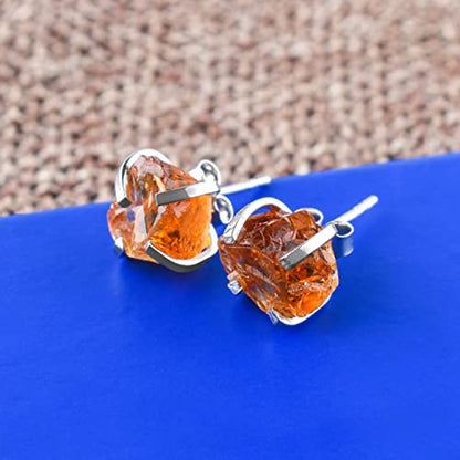 AA Raw Gemstone Rough Crystal Stone Dainty Stud Earrings for Women, Birthstone Handmade Wedding Jewelry, 925 Sterling Silver 4-Prong Setting Earrings, Birthday Gifts for Mom, Girls