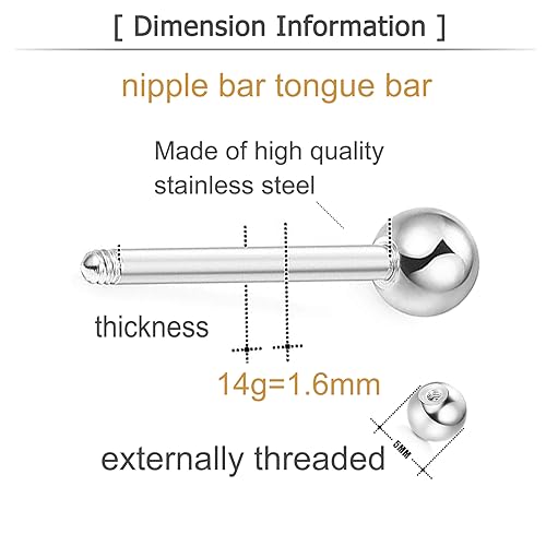 MODRSA 14g 16g Nipple Rings Tongue Rings 14 Gauge Surgical Steel Nipple Bar Barbell 14mm 16mm 18mm Silver Rose Gold Black Tongue Piercing Jewelry for Women Men - color: A3 - Mix Color - 5/8" (16mm)