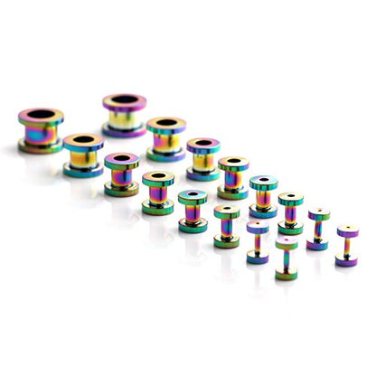 16pcs Surgical Steel Screw Tunnel Gauge Ear Expander Stretching Kit Plugs Piercing -8 Pairs 14g-00g (1.6mm-10mm) - color: Rainbow