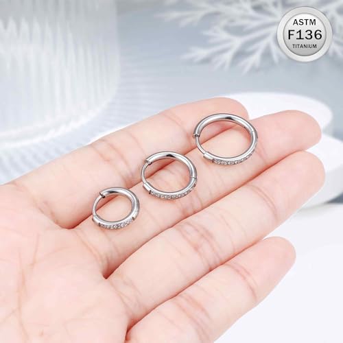 ASTM F136 Titanium Hoop Earrings for Women Small Huggie Hoop Earrings Hypoallergenic Helix Conch Cartilage Hoops Cubic Zirconia Cuff Earring Piercing Jewelry For Women Sensitive Ears 20G 18G - size: 18G - Inner Dia.:8mm