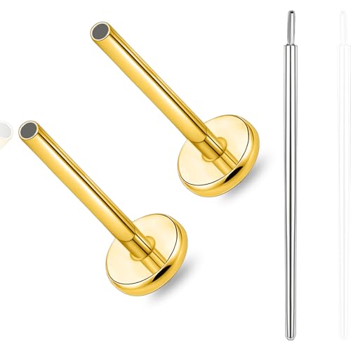 limerencia Titanium Threadless Bar Post for Tragus Body Piercing,16G/18G/20G Press Fit Flat Back Stud Earrings Push in Post Replacement Medusa Helix Couch Piercing Jewelry for Women Men(A Pair) - color: gold tone, size: 18G-10mm