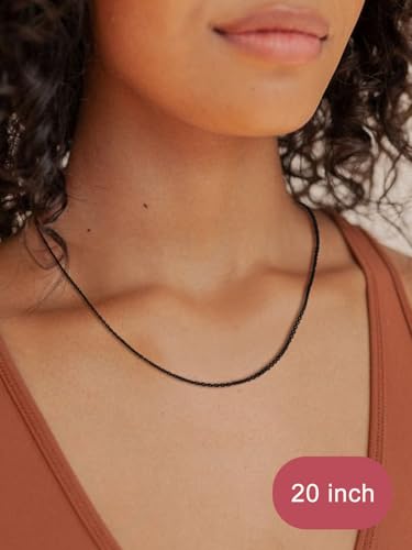 FOCALOOK Womens Chain Necklace, 1/1.4/2mm Thin Cable Link Necklace Chain | Hypoallergenic 316L Stainless Steel, Non Tarnish, Sturdy Chain for Pendants, 14K Gold Plated/Silver/Rose Gold/Black, 14-30" - color: 1.4mm Black, size: 20 Inch