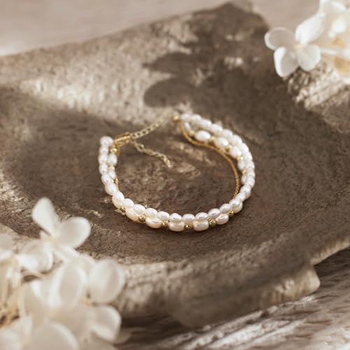 Pearl Bracelets for Women, 14k Gold Plated Dainty Beaded Bracelets Stack Link Chain Charm Bracelets Set Layered Tiny Jewelry for Women Christmas Gifts - style: GD-3