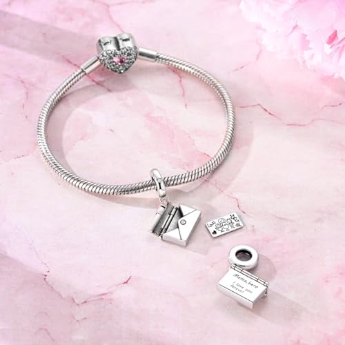 Hapour 925 Sterling Silver Charm for Bracelet Necklace Women Pendant Beads | Virgin Mary Charm, Religious Cross Heart Dragon European Jewelry Mom Charm - color: Silver Letter to Mom