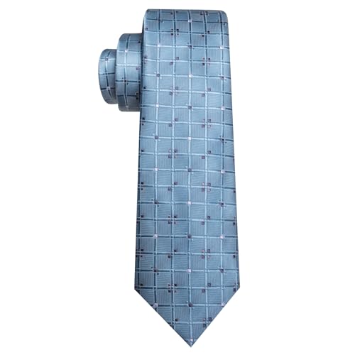 YOHOWA Men Plaid/Striped Ties Clip Set Silk Necktie Pocket Square Cufflinks | Woven Classic,Formal/Casual Mens Tie,Pocket Square Cufflinks Set,Luxury,Business,Wedding,Party,Prom,Graduation - color: Dusty Blue a