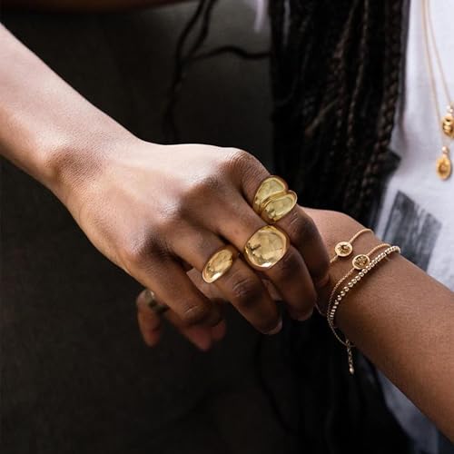 HUASAI Gold Stackable Rings Set for Women Boho Dainty Moon Star Pearl Leaf Cubic Zirconia Heart Midi Pinky Trendy Jewelry Birthday Gifts - color: B6 Gold Chunky Rings 3 Pcs