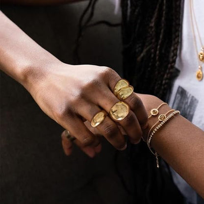 HUASAI Gold Stackable Rings Set for Women Boho Dainty Moon Star Pearl Leaf Cubic Zirconia Heart Midi Pinky Trendy Jewelry Birthday Gifts - color: B6 Gold Chunky Rings 3 Pcs
