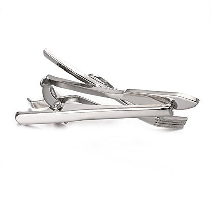 Yoursfs Unique Fork and Knief Tie Clip for Men Gold Silver 316L Stainless Steel Tie Bar Pin Novelty Men's Jewelry - style: Silver Fork and Knife Tie Clips