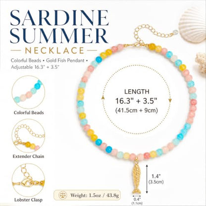 YUJIE Dainty Fish Pendant Necklace for Women 14k Gold Plated Ocean Fish Charm Necklace Summer - color: colorful beaded