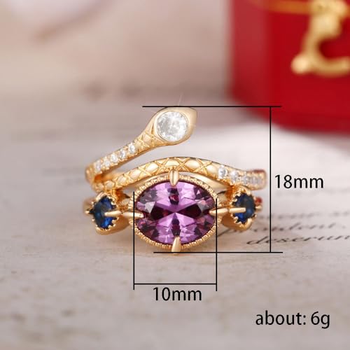 18k Gold Artistic Retro Copper Set with Amethyst Unique Sapphire Exotic Purple Zircon Snake Shaped Ring for Women's Exotic Party and Dinner Accessories Size 10 - size: US Code 10