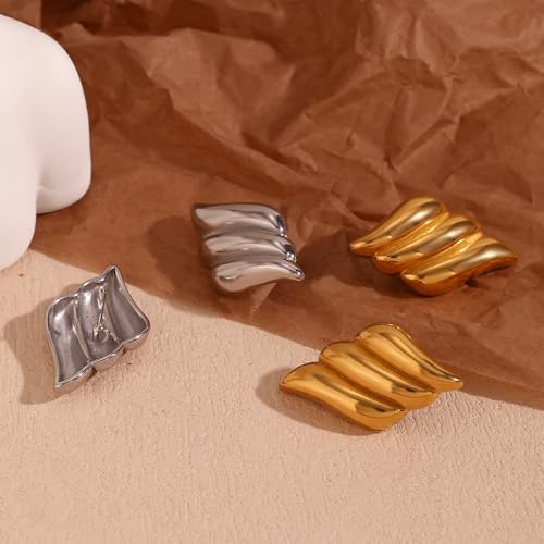 Jean Beau Chunky Gold Stud Earrings for Women Trendy Gold Plated Dangle Drop Prom Birthday Fashion Office Jewelry Gift - color: Gold Wing