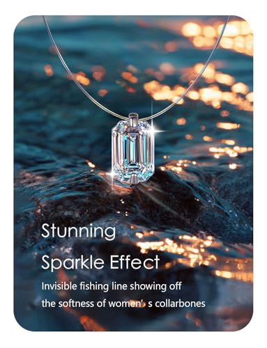 Teardrop 925 Silver CZ Floating Pendant Necklace 16 Inch Cubic Zirconia Invisible Necklace, Hypoallergenic, Jewelry Gifts for Women Anniversary Birthday - color: Emerald Square-Shaped