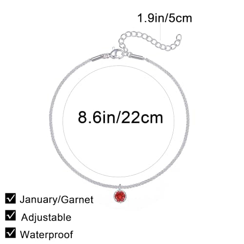 Wellike Silver Ankle Bracelets For Women Waterproof Birthstone Anklets Adjustable Sparkly Chain Silver Plated Stainless Steel Anklet Non Tarnish Jewelry - color: KKWJL185-1