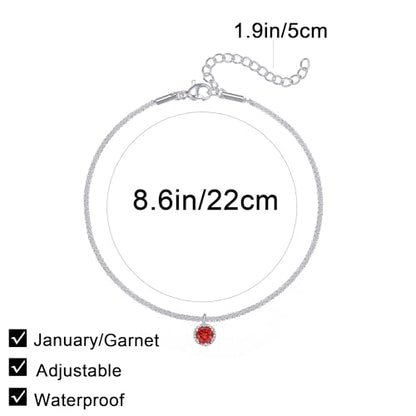 Wellike Silver Ankle Bracelets For Women Waterproof Birthstone Anklets Adjustable Sparkly Chain Silver Plated Stainless Steel Anklet Non Tarnish Jewelry - color: KKWJL185-1