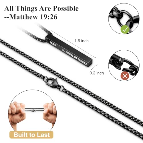 Romass 2Pcs Pendant Necklace for Men,Stainless Steel Silver Black Gold Bible Verse Chains for Men Vertical Bar Pendant Gifts Jewelry Box 16-24 Inches - size: 16 in, style: 2Pcs(silver+black) 1.6 "* 0.2'' pendant