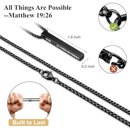 Romass 2Pcs Pendant Necklace for Men,Stainless Steel Silver Black Gold Bible Verse Chains for Men Vertical Bar Pendant Gifts Jewelry Box 16-24 Inches - size: 20 in, style: 2Pcs(silver+black) 1.6 "* 0.2'' pendant
