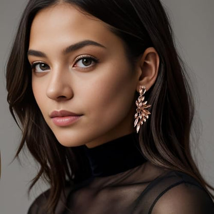 Women's Wedding Bridal Earrings Prom Dangle Earring | Shiny Crystal Teardrop Multi Marquise Cluster for Bride Bridesmaid Bling Jewelry Costume Party Accessories - color: 04-Peach Rose-Gold-Plated-Base