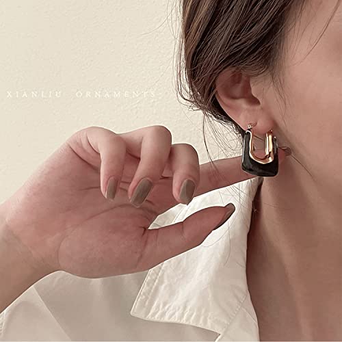 Chunky Clear Retro U Shaped Hoop Minimalist Square Resin Huggie Earrings for Women - color: Black