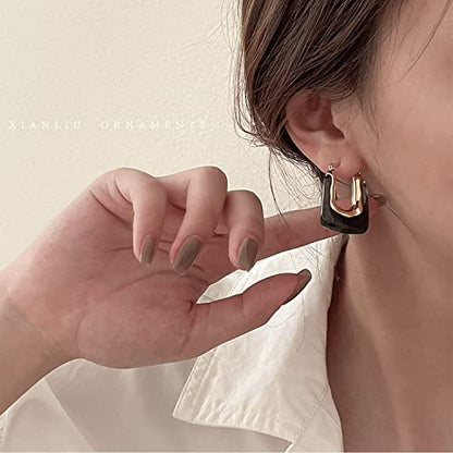 Chunky Clear Retro U Shaped Hoop Minimalist Square Resin Huggie Earrings for Women - color: Black
