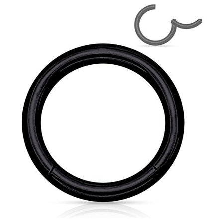 Forbidden Body Jewelry 316L Surgical Steel Hinged Seamless Nose Rings Hoop 14G 16G 18G, Diameter 6mm 8mm 10mm 12mm, Gold/Rose Gold/Silver/Black/Rainbow Colors. - style: 14g 10mm - Black