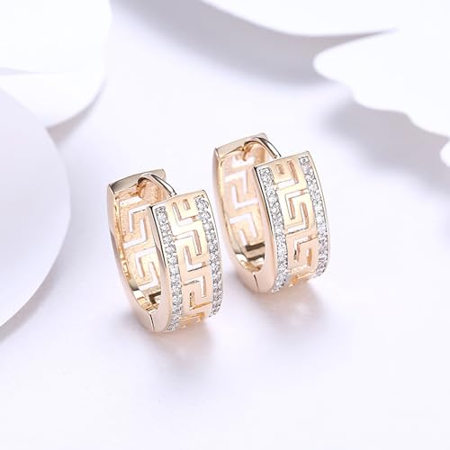 14K Rose Gold Plated Three Row Cubic Zirconia Small Huggie Hoop Earrings Fashion Jewelry for Men Women - color: rose