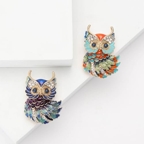Enamel Bird Brooch for Women Rhinestones Owl/Hummingbird/Eagle/Toucan Lapel Pin Cute Bird Brooches Jewelry Gifts for Mom Wife - color: Colorful-Owl 1
