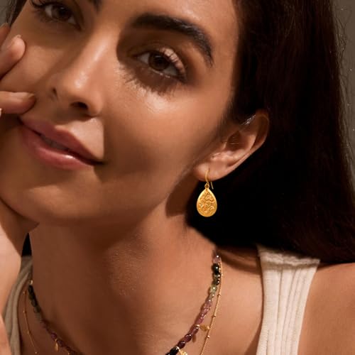 Gold Earrings 14k Gold Plated Hoop Earrings Dainty Pearl hoop Disc Coin Bead Starfish Teardrop Circle Dangle Drop Earrings for Women Hypoallergenic Jewelry Gifts - color: Teardrop Dangle-Gold