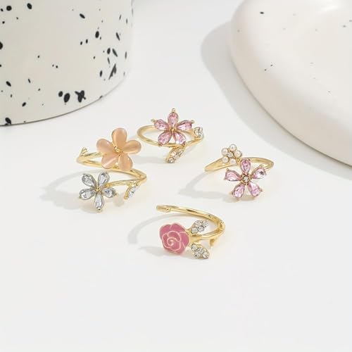 Gold Stackable Ring Set for Women, Dainty Fashion Rings Set with Pearl, Crystal, Heart, Bow and Wave Design, Trendy Midi Finger Rings Jewelry Gift - color: A2
