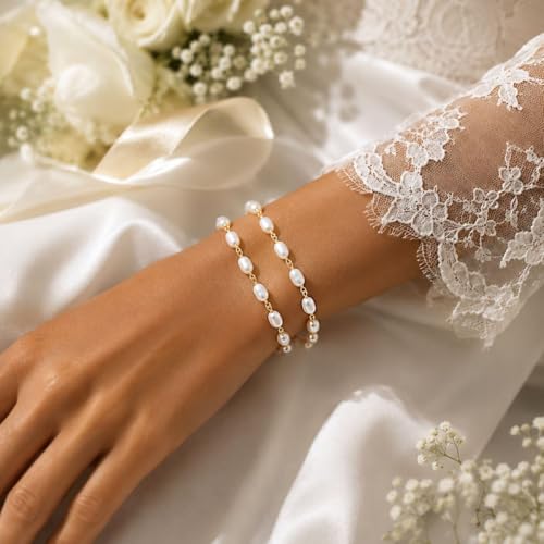 Pearl Bracelets for Women Dainty Baroque Pearl Bracelet White Bridesmaid Bridal Bracelet Wedding Jewelry Gifts for Mother Daughter Matching Outfits - color: B1:pearl bracelet