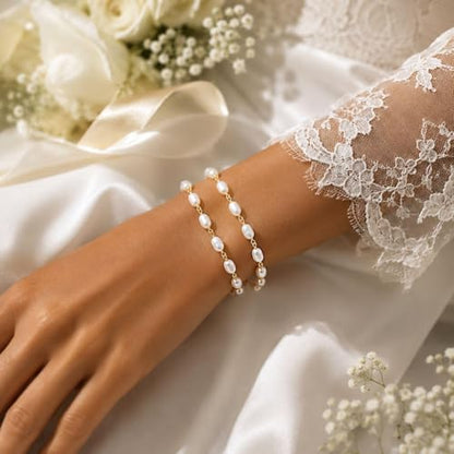 Pearl Bracelets for Women Dainty Baroque Pearl Bracelet White Bridesmaid Bridal Bracelet Wedding Jewelry Gifts for Mother Daughter Matching Outfits - color: B1:pearl bracelet