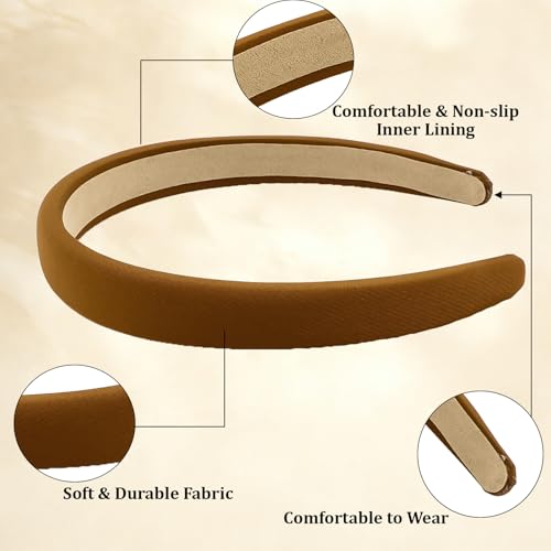 Headbands for Women Non Slip Thick Padded Black White Pink Brown Headband Cute Fabric Sofa Headbands for Girls Wide Head Bands for Women's Hair Summer Short Hair Accessories for Girls 4PCS