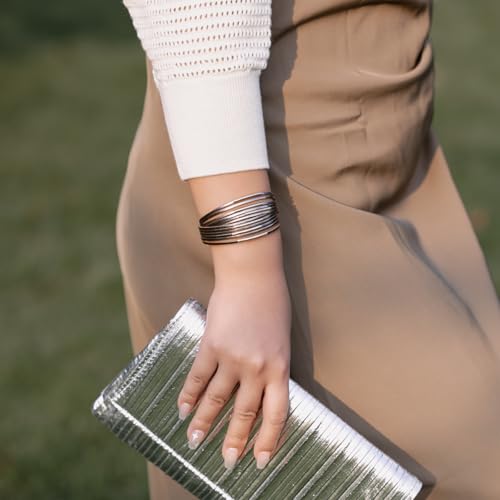 Gold Tube Leather Wrap Bracelets Boho Chunky Stackable Layered Western Cuff | Stacked Bohemian Cool Magnetic Clasp Bangles Statement Cowgirl Hippie Country Festival Accessories for Women Trendy - color: Grey