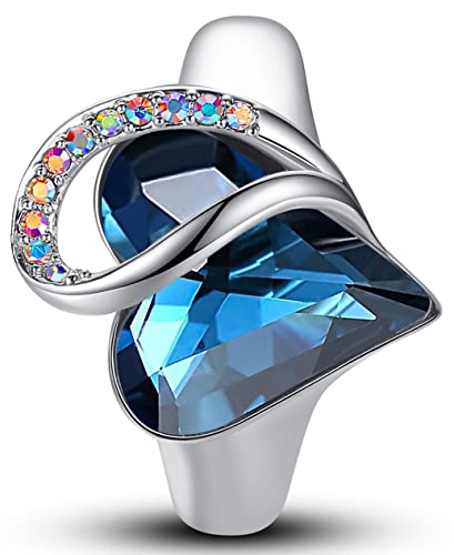 Leafael Infinity Love Women's Adjustable Crystal Heart Ring with Birthstone Crystals Healing Stones, Jewelry Gifts for Women, Birthdays Valentine's Day, Silver-Tone, Open End, Size 6.5-8 - color: 10a-September-Imagination-Bermuda Blue