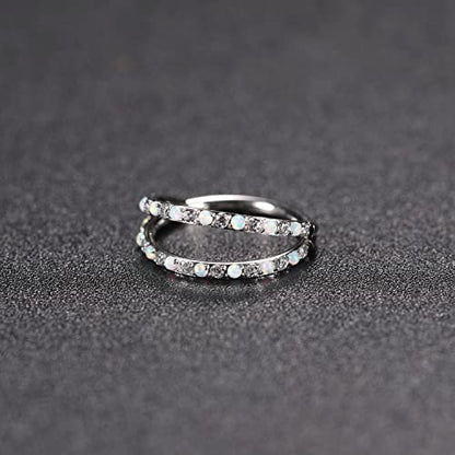 GAGABODY Conch Piercing Double Open Stack with CZ 16 Gauge Hoop Earrings 18g Septum Jewelry 20g Septum Ring Daith Earrings 316L Surgical Steel Lip Rings Helix Rook Cartilage Earrings Hoop - color: Style12:Silver+Double Hoop OPAL&CZ