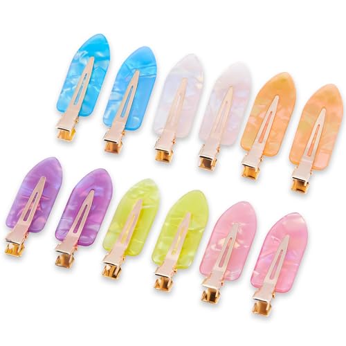 No Crease Creaseless No Bend Hair Clips For Styling Non Slip Flat Clips For Makeup Hair Accessories For Women,Bright Pink Purple,12 PCS - color: 12P-Bright pink purple