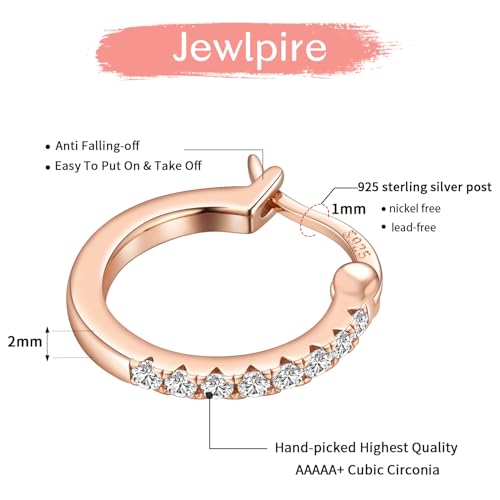 14K Gold Plated Hoop Earrings for Women with 925 Sterling Silver Post, Lightweight Small Hoop Earrings 15mm/20mm Huggie Hoop Earrings - color: CZ Hoop - 14K Rose Gold Plated, size: 15MM