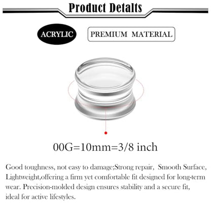 6G-50mm Solid Ear Plugs Tunnels for Women Men Double Flared Saddle Ears Gauge Plug Stretcher Expander Piercing Body Jewelry Black White Clear 1 Pairs - color: Clear Tone, size: 00 Gauge(10mm) = 3/8 inch