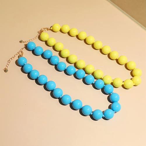 JNF Chunky Beaded Necklaces Women Large Big Ball Bead Choker Necklace Bold Statement Beads jewelry Gift - color: bright blue beads
