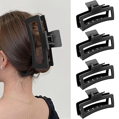 ZYTJ 5 Inche Black Extra Large Claw Clips for Thick Hair and Long Hair, 4 Pack Xl Jumbo Claw clips, Oversized Matte Non-slip Rectangle Hair Clips for Women, Big Strong Hold Jaw Clip - color: Black