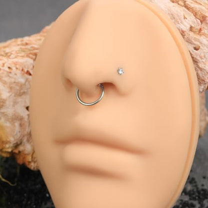 Xpircn 5pcs Hoop Nose Rings and L Shaped Nose Rings Stud Set 18G/20G Stainless Steel CZ Helix Conch Daith Tragus Cartilage Hoop Earrings for Women 6mm 7mm 8mm 10mm - color: Silver, size: 18G, 8mm hoop & 7mm studs
