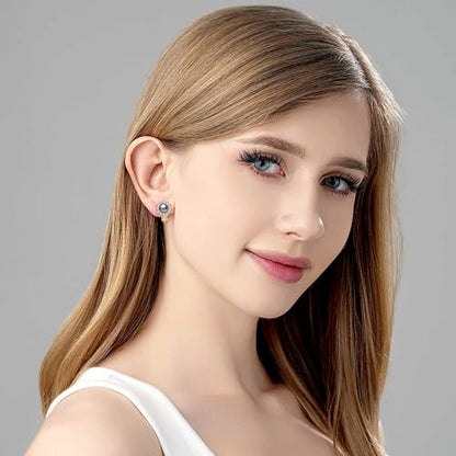Pearl Clip On Earrings for Women, Austrian Crystal Halo | 14K Gold-Plated Finish, Comfortable Clip-On Fit, Non-Pierced Earrings, Soft Silicone Pads Included, Gift Box Included - color: Black Pearl /Gold-Tone