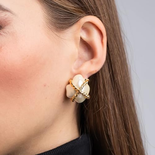 Women's Gold "X" Pearl Nugget Clip-On Earrings