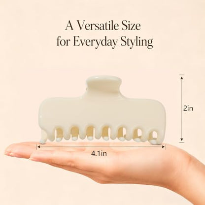 Ivyu 4-Inch Large Rounded Rectangle Hair Claw Clip for Women, Strong Hold | Smooth rounded teeth and a strong spring provide a secure hold for full updos on fine to medium hair. - color: Milk white