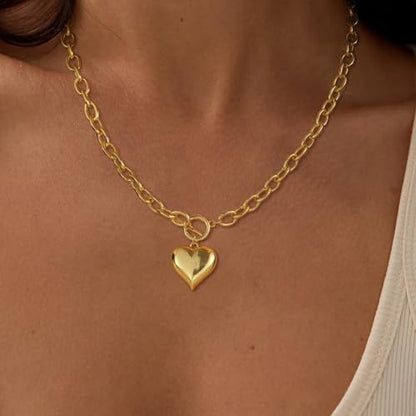 Dainty Heart Necklace for Women, 14k Gold Plated/Rose Gold/Silver Tiny Cute Heart Pendant Necklace Minimalist Choker CZ Necklace Jewelry Gifts for Women - style: Chunky Heart-gd