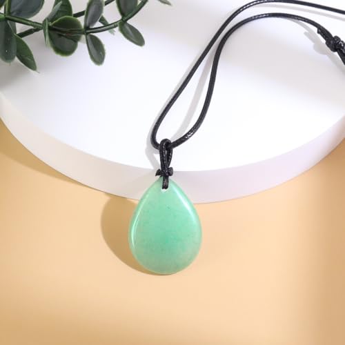 Teardrop Gemstone Necklaces for Women, Healing Crystal Pendant Necklace Birthstone Jewelry for Women - color: Green Aventurine