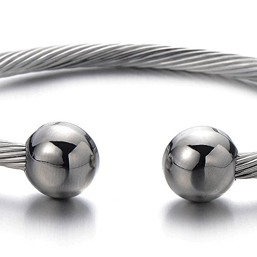 COOLSTEELANDBEYOND Elastic Adjustable Stainless Steel Cuff Bangle Bracelet for Mens Womens - color: G-Metal Color: Silver