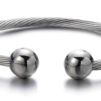 COOLSTEELANDBEYOND Elastic Adjustable Stainless Steel Cuff Bangle Bracelet for Mens Womens - color: G-Metal Color: Silver