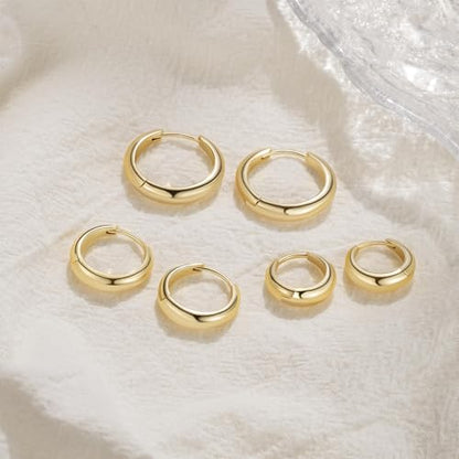 Gold Hoop Earrings for Women 14K Gold Earrings for Women | Lightweight Small Gold Hoop Earrings Thick Chunky Gold Huggie Hoop Earrings 14K Gold Hoop Earrings for Women 13/18/22mm - size: 22MM