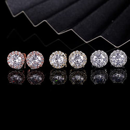 MDFUN Halo Stud Earrings 18K Gold Plated 5A+ Cubic Zirconia Round Earrings Hypoallergenic Ears Jewelry for Women Men - color: White Gold/Yellow Gold/Rose Gold
