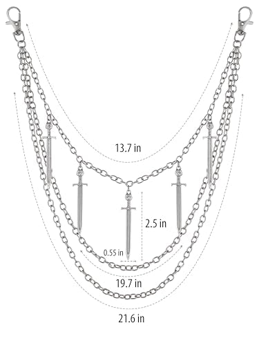 Layered Dagger Skull Pants Chain, Wallet Belt Chain, Goth Punk Accessories | Zinc Alloy, Iron, Gothic Emo Punk Grunge Y2k Aesthetic Accessories, Halloween Christmas Accessory Gift